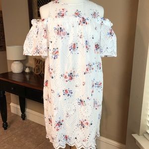 LOFT Peep Shoulder White Eyelet & Floral Dress-Med